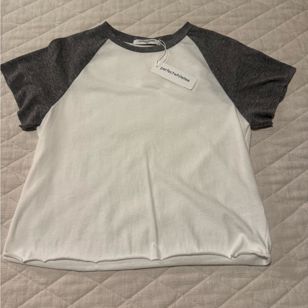perfectwhitetee Kids Raglan Tee in White and Charcoal